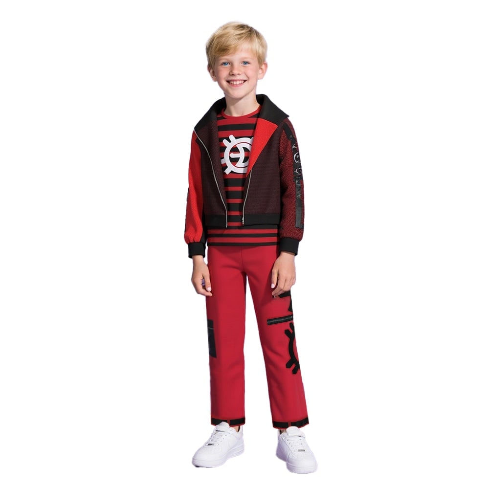 Thermabuild | Kids' Halloween Costume Vampire Cosplay Set with High Collar Jacket and Striped Tee