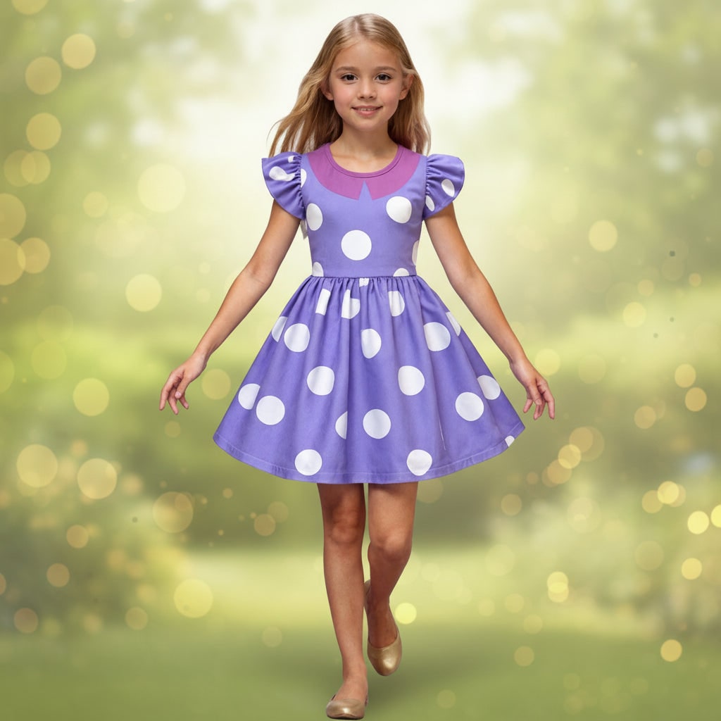 Thermabuild | Kids' Halloween Costumes for Princess Dress with Polka Dot Pattern Flutter Sleeves