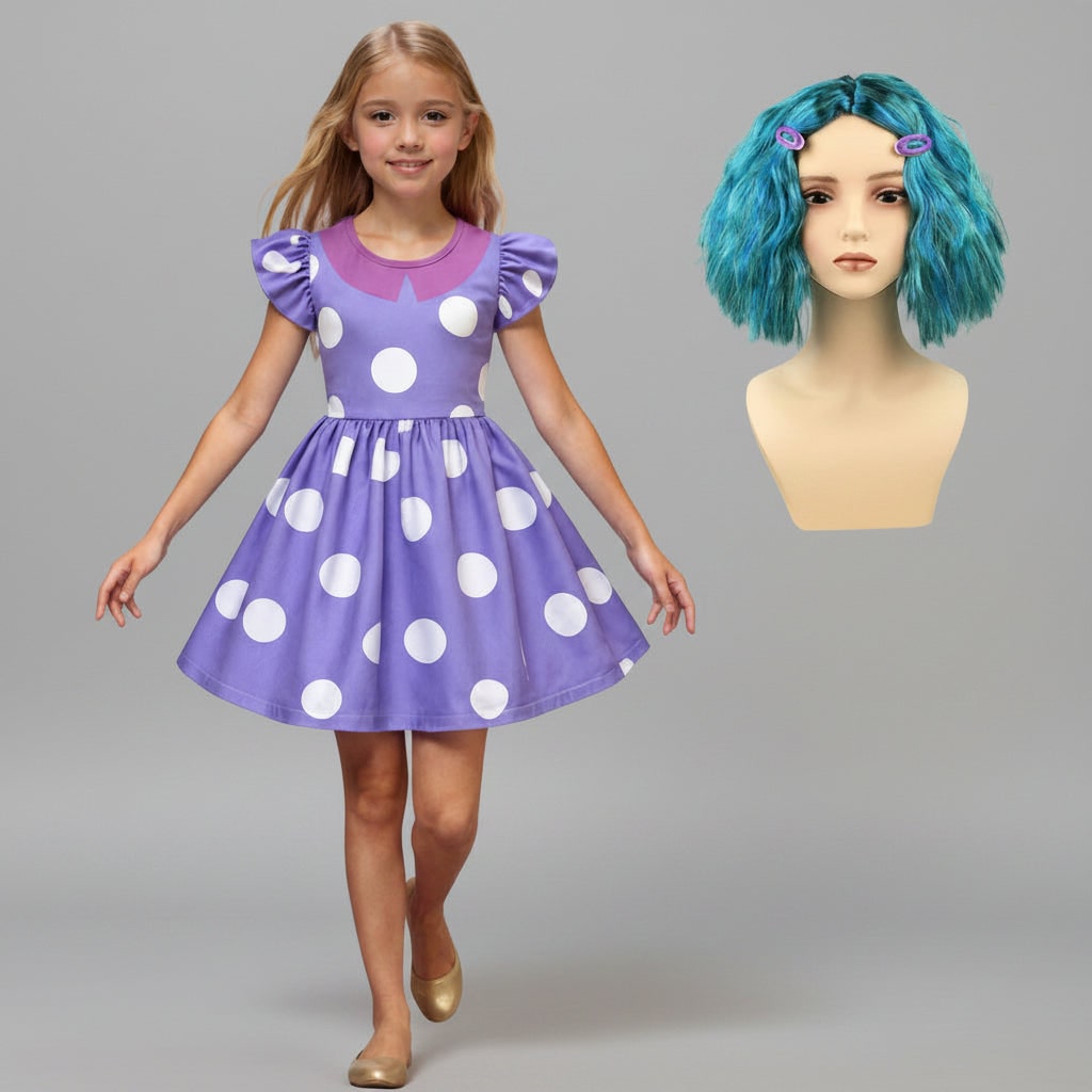 Thermabuild | Kids' Halloween Costumes for Princess Dress with Polka Dot Pattern Flutter Sleeves