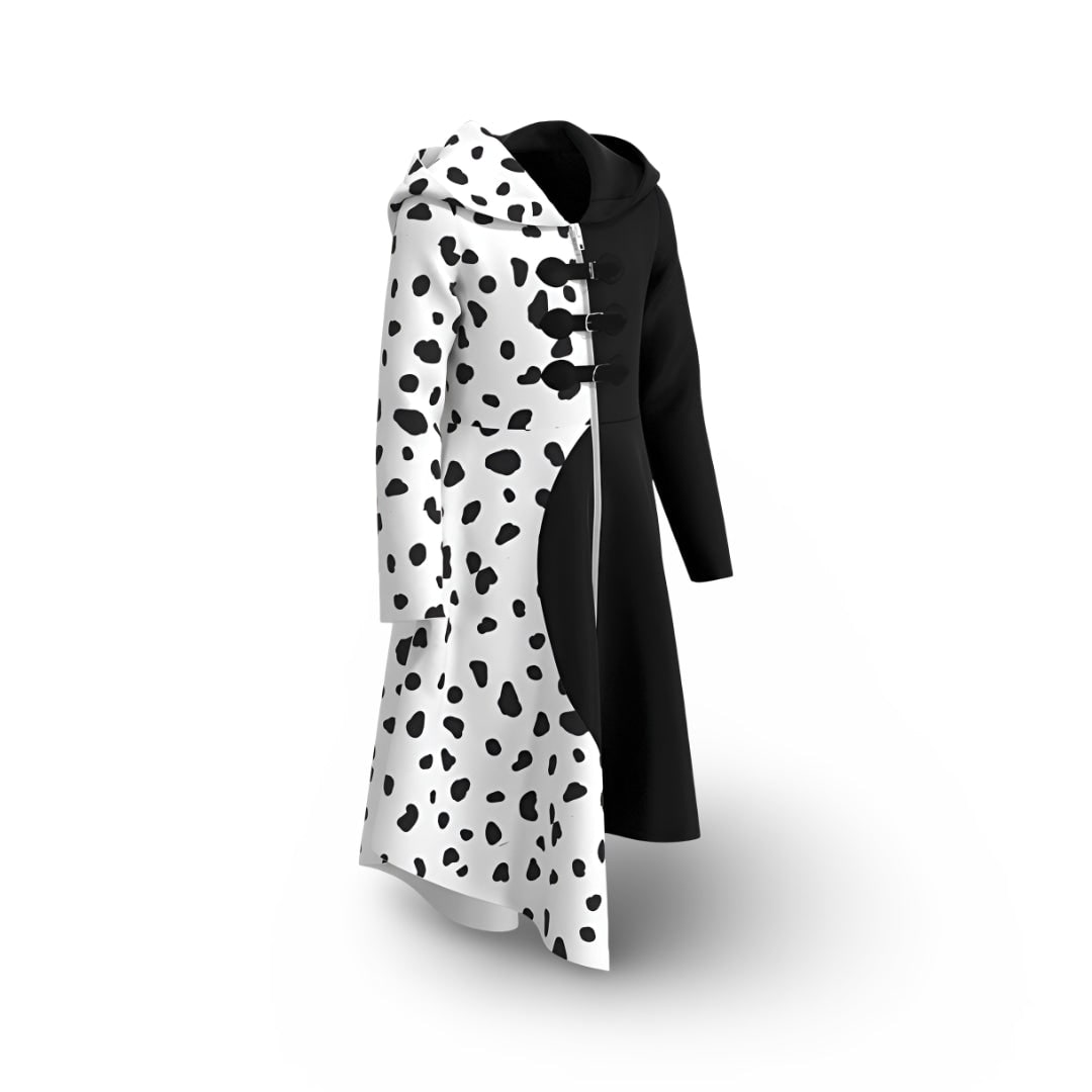Thermabuild | Kids' Halloween Cruella Costume Dress with Dalmatian Spots and Attached Hood for Character Cosplay Party