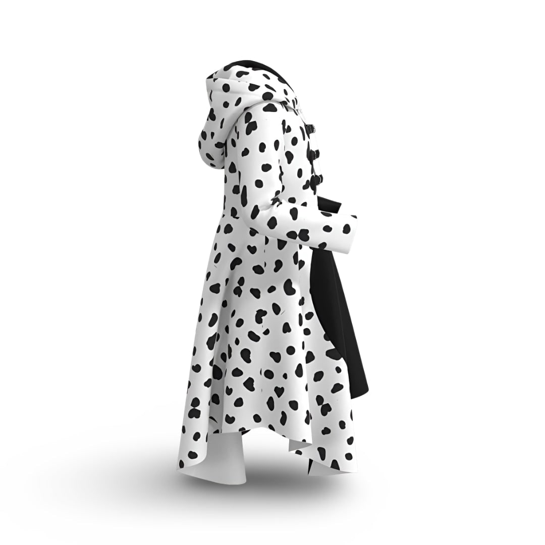Thermabuild | Kids' Halloween Cruella Costume Dress with Dalmatian Spots and Attached Hood for Character Cosplay Party