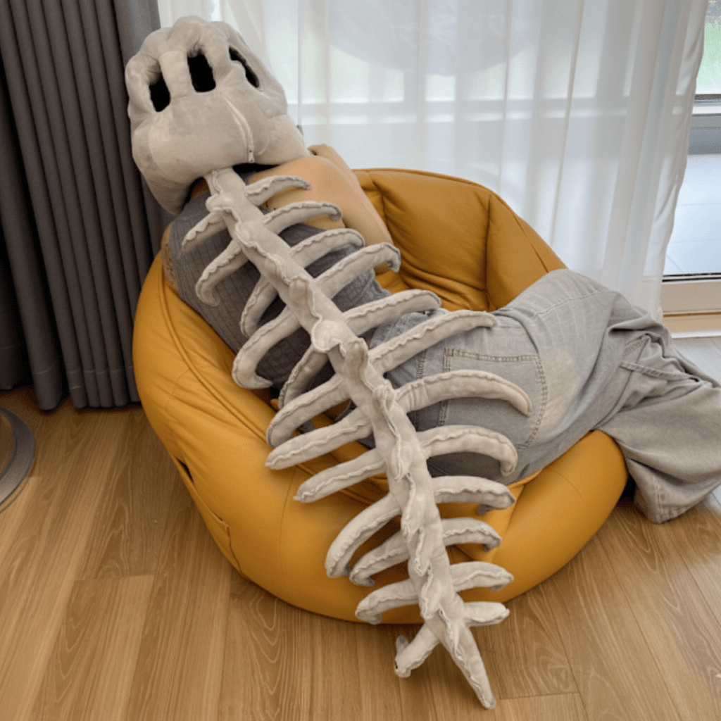 Thermabuild | Kids' Halloween Dinosaur Costume Skull Cap Beanie with Plush Skeleton Spine Tail and 3D Bone Details