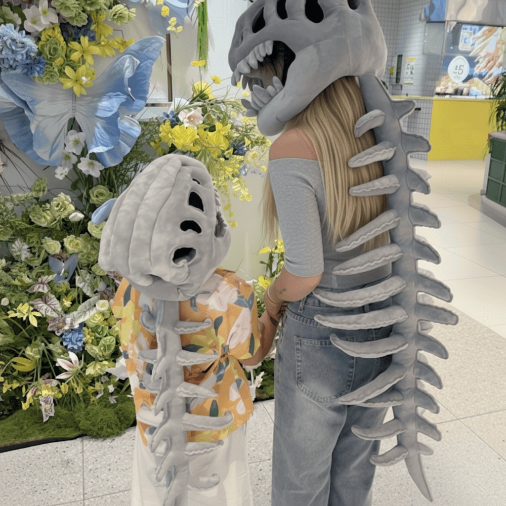 Thermabuild | Kids' Halloween Dinosaur Costume Skull Cap Beanie with Plush Skeleton Spine Tail and 3D Bone Details