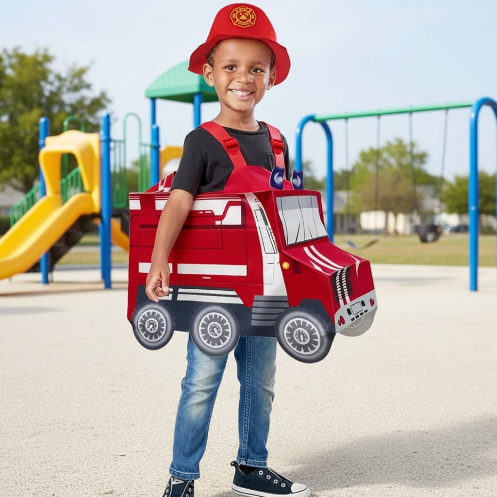 Thermabuild | Kids' Halloween Firefighter Costume with Hat Reflective Stripes and Badge for Dress Up