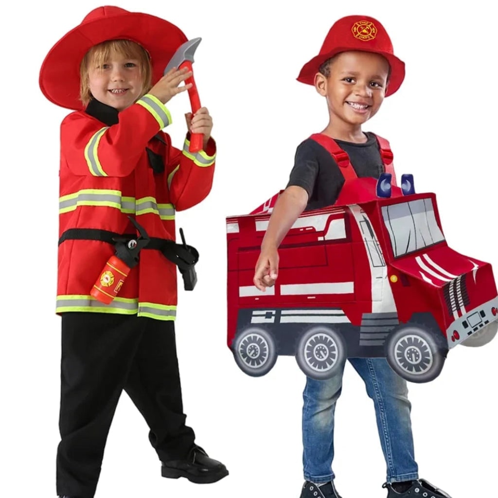 Thermabuild | Kids' Halloween Firefighter Costume with Hat Reflective Stripes and Badge for Dress Up