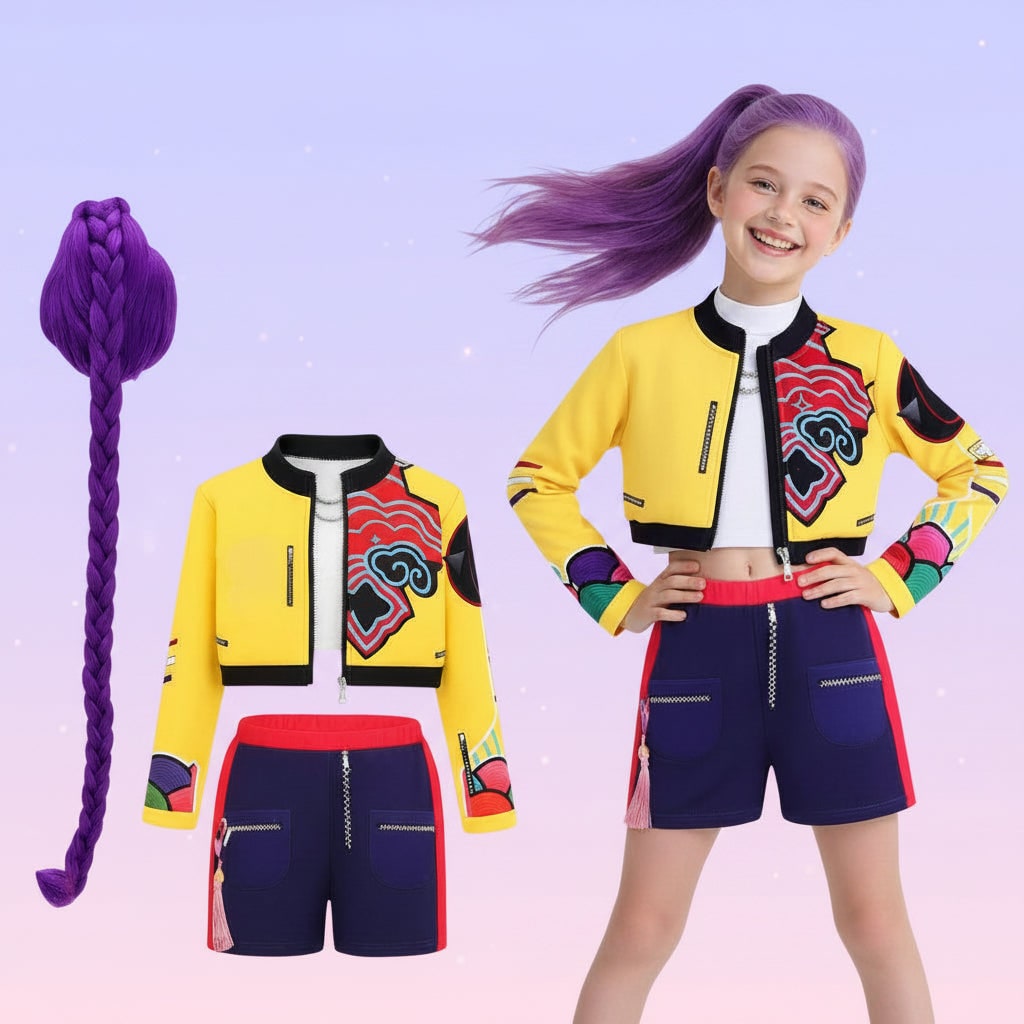 Thermabuild | Kids' Halloween Hip Hop Dance Costume with Cropped Jacket Graphic Top and Flared Skirt