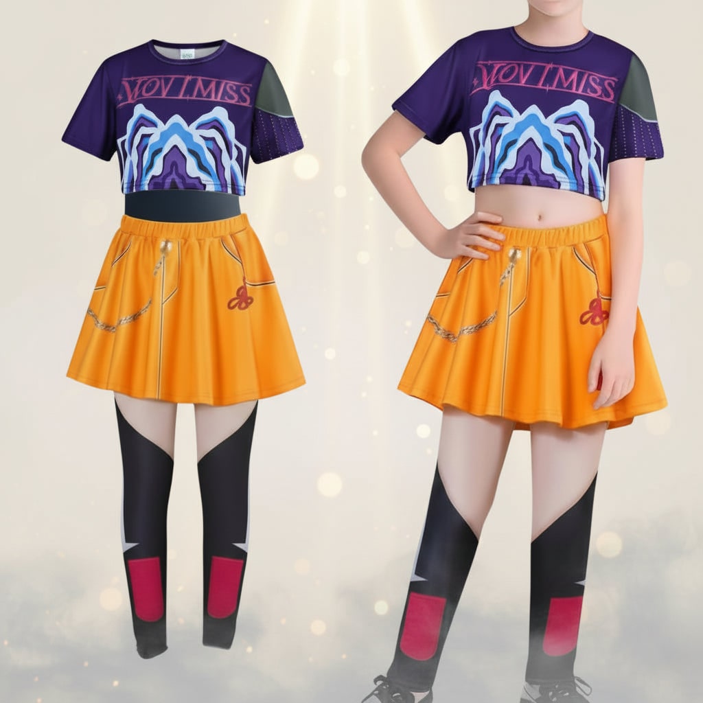 Thermabuild | Kids' Halloween Hip Hop Dance Costume with Cropped Jacket Graphic Top and Flared Skirt