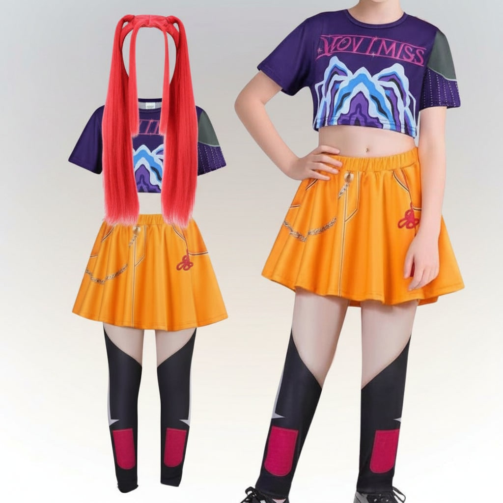 Thermabuild | Kids' Halloween Hip Hop Dance Costume with Cropped Jacket Graphic Top and Flared Skirt