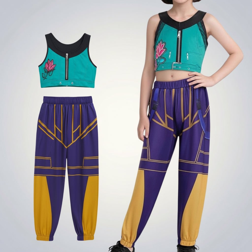 Thermabuild | Kids' Halloween Hip Hop Dance Costume with Cropped Jacket Graphic Top and Flared Skirt