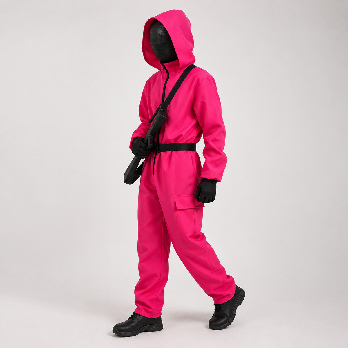 Thermabuild | Kids' Halloween Hooded Jumpsuit Costume with Mask Belt and Cargo Pockets Pink