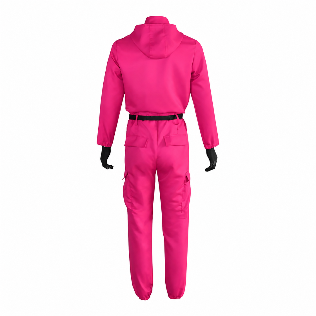 Thermabuild | Kids' Halloween Hooded Jumpsuit Costume with Mask Belt and Cargo Pockets Pink