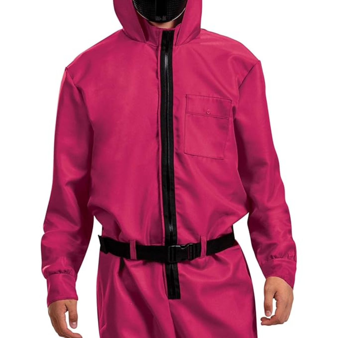 Thermabuild | Kids' Halloween Hooded Jumpsuit Costume with Mask Belt and Cargo Pockets Pink