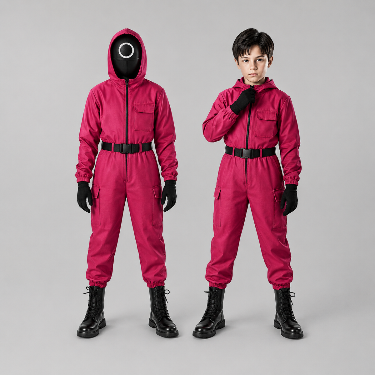 Thermabuild | Kids' Halloween Hooded Jumpsuit Costume with Mesh Mask and Gloves Trick-Or-Treat