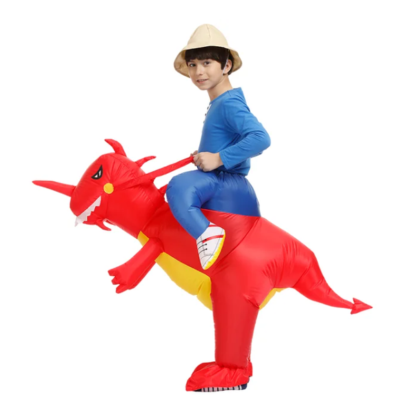 Thermabuild | Kids' Halloween Inflatable Dinosaur Costume Outfit Suit with Built-In Fan and Ride-On Design