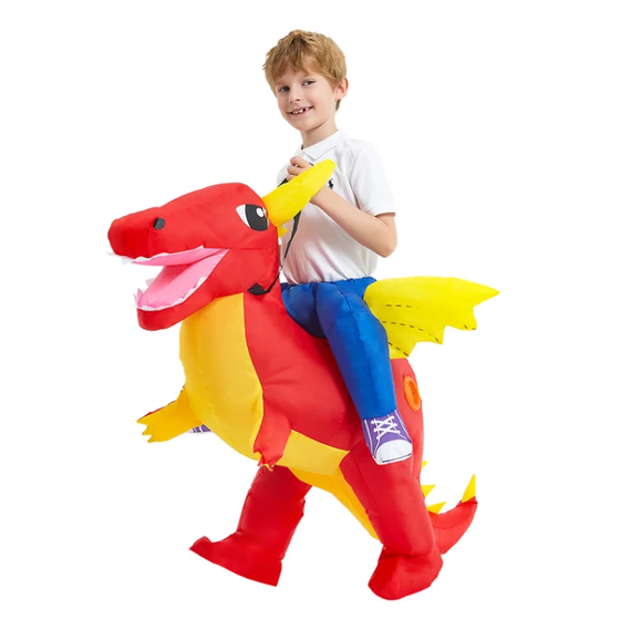 Thermabuild | Kids' Halloween Inflatable Dinosaur Costume Outfit Suit with Built-In Fan and Ride-On Design