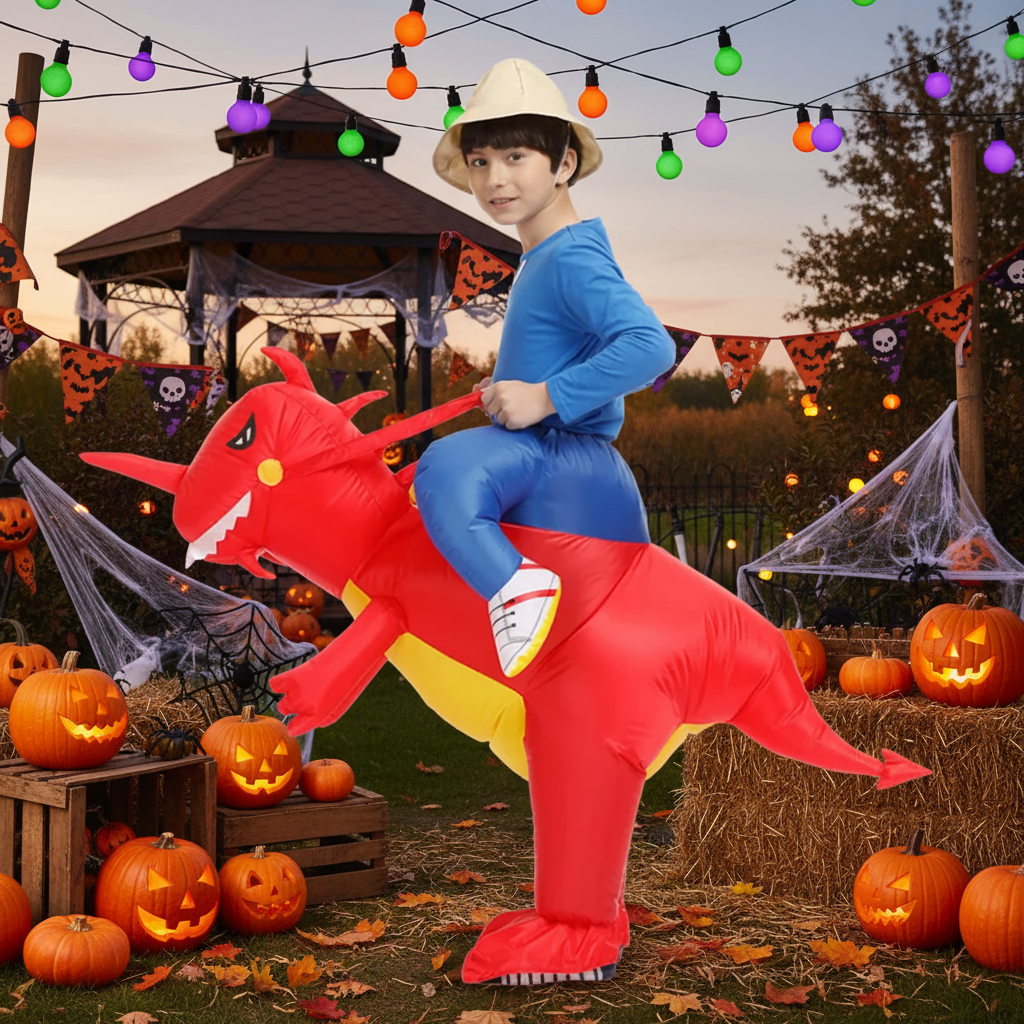 Thermabuild | Kids' Halloween Inflatable Dinosaur Costume Suit with Step-In Design and Battery Fan for Party