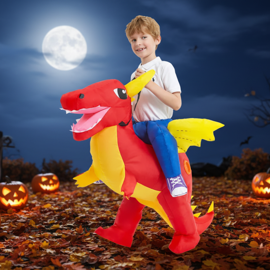 Thermabuild | Kids' Halloween Inflatable Dinosaur Costume Suit with Step-In Design and Battery Fan for Party