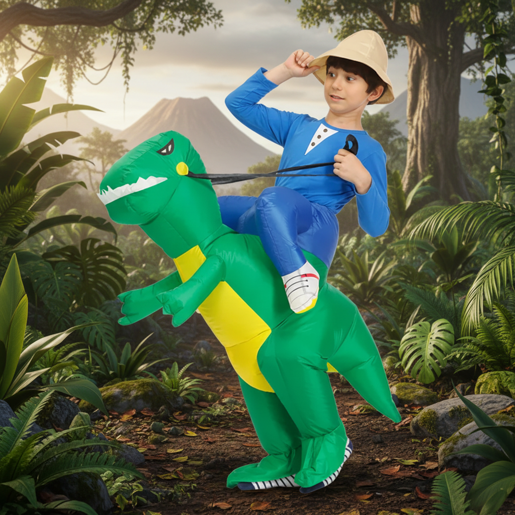Thermabuild | Kids' Halloween Inflatable Dinosaur Costume Suit with Step-In Design and Battery Fan for Party