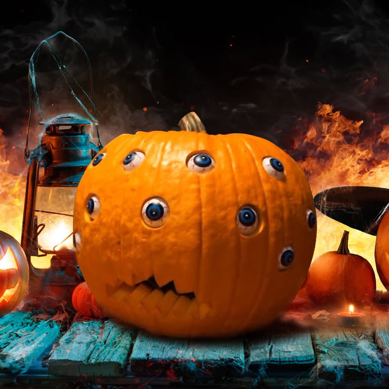 Thermabuild | Kids' Halloween Jack O Lantern Pumpkin Decor with Animatronic Moving Eyes for Scary Party Prop