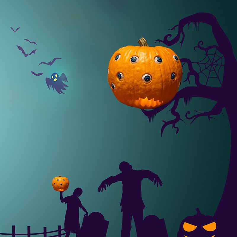 Thermabuild | Kids' Halloween Jack O Lantern Pumpkin Decor with Animatronic Moving Eyes for Scary Party Prop