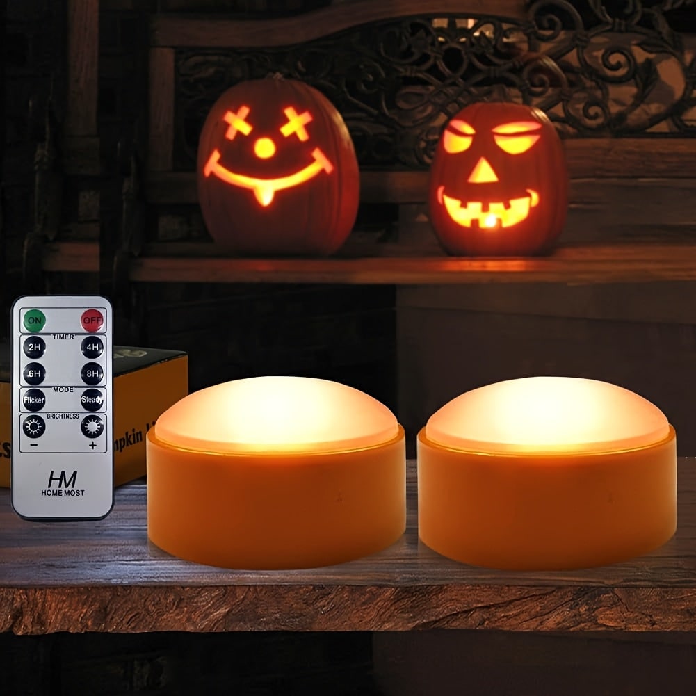 Thermabuild | Kids' Halloween Jack O Lantern Pumpkin LED Tea Light Candles with Remote Control Battery Operated