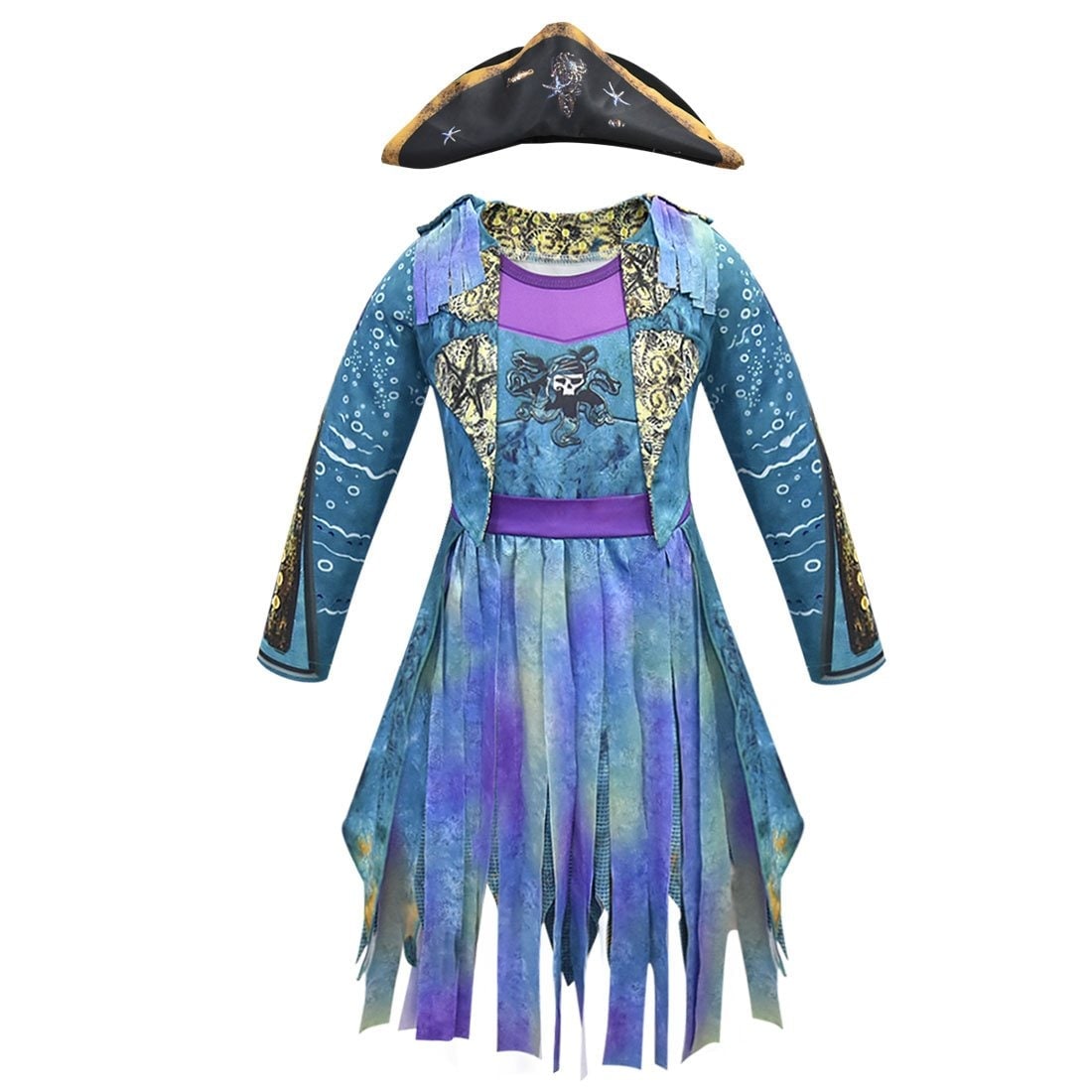 Thermabuild | Kids' Halloween Pirate Costume Dress Outfit with and for Skull Graphic and Tattered Hem