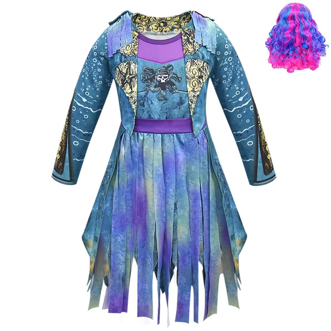 Thermabuild | Kids' Halloween Pirate Costume Dress Outfit with and for Skull Graphic and Tattered Hem