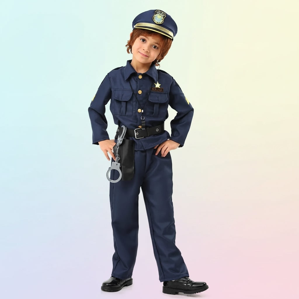 Thermabuild | Kids' Halloween Police Officer Cop Costume for Children with Hat Accessories and Toy Handcuffs