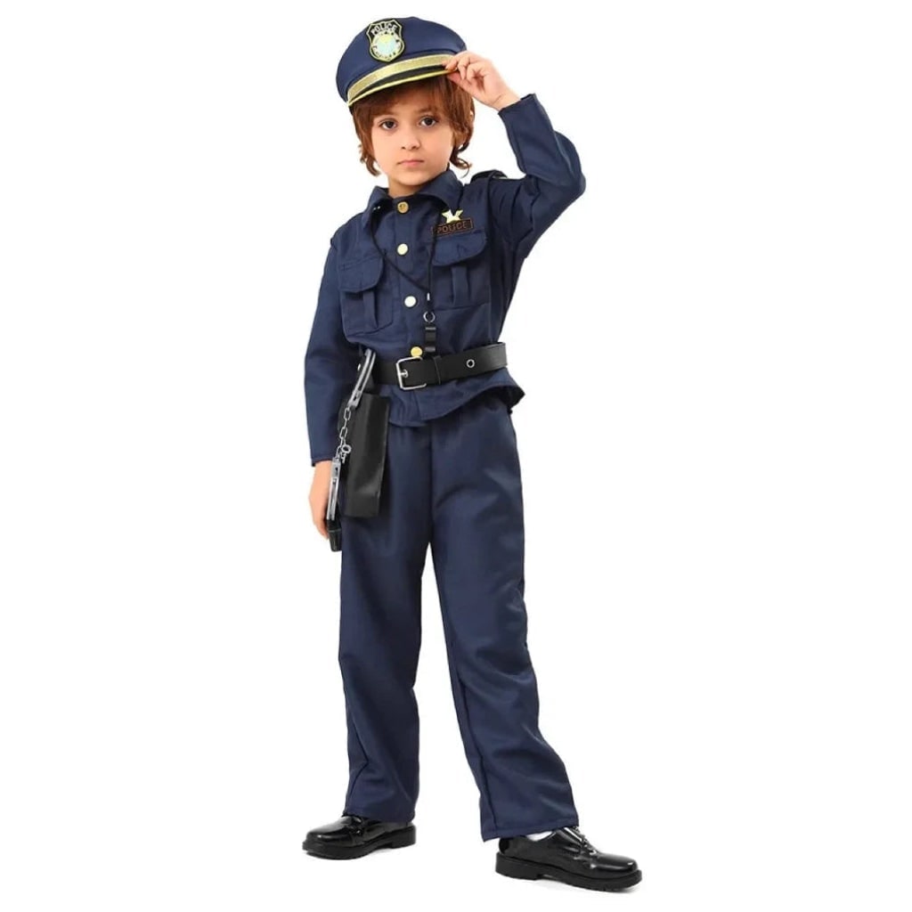 Thermabuild | Kids' Halloween Police Officer Cop Costume for Children with Hat Accessories and Toy Handcuffs