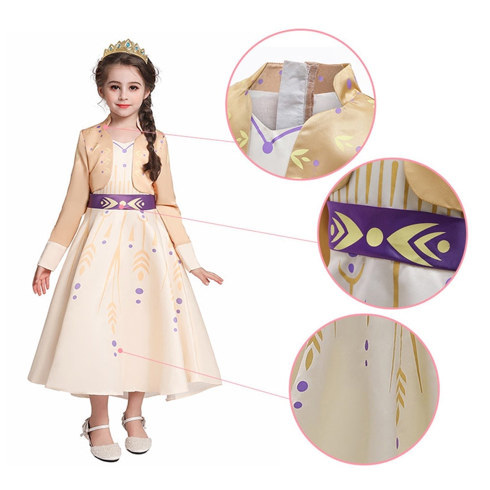Thermabuild | Kids' Halloween Princess Costume Dress with Long Sleeves and Purple Sash Bow