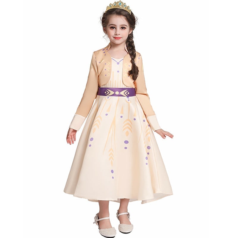 Thermabuild | Kids' Halloween Princess Costume Dress with Long Sleeves and Purple Sash Bow