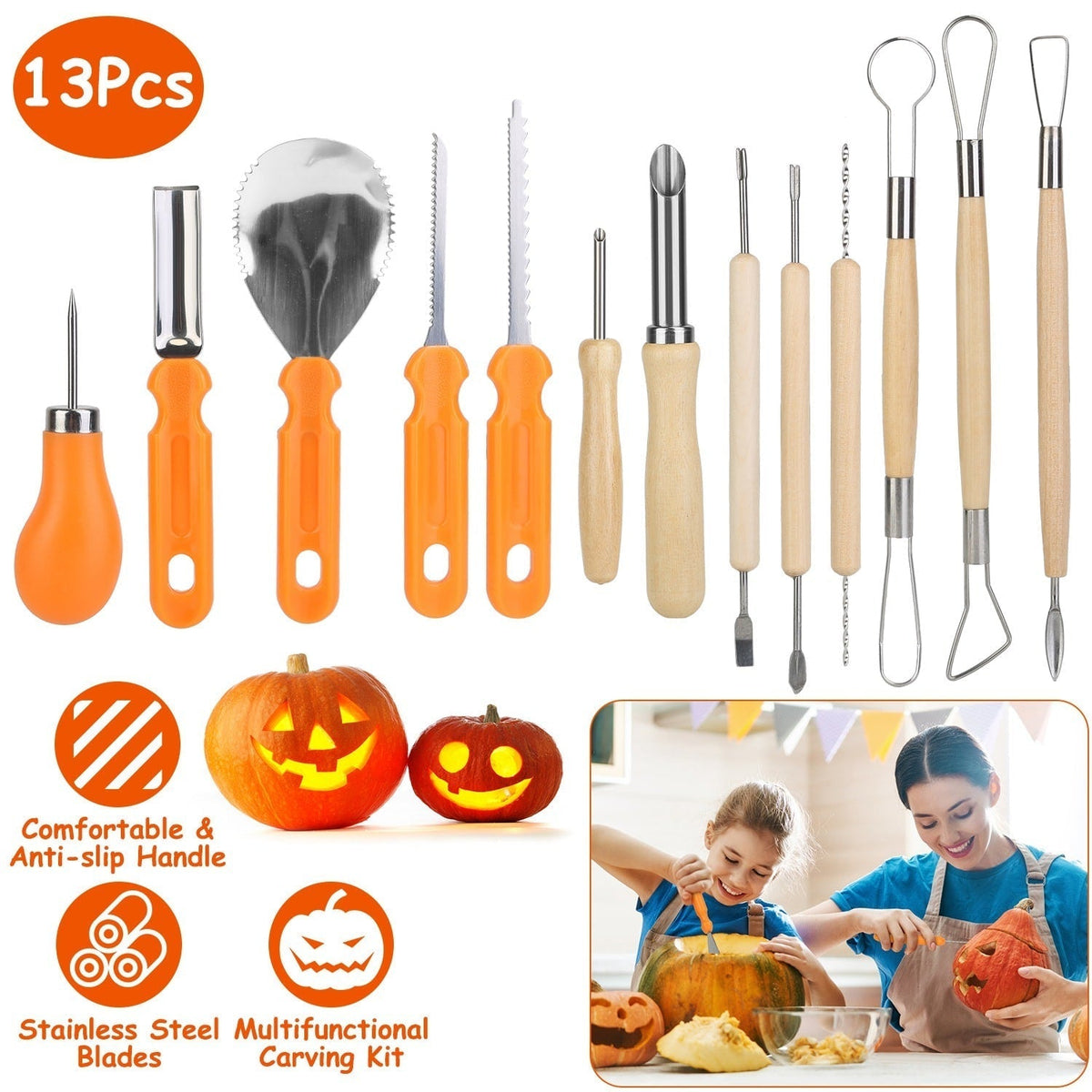 Thermabuild | Kids' Halloween Pumpkin Carving Kit and Tools with Stainless Steel Saws and Sculpting for Supplies