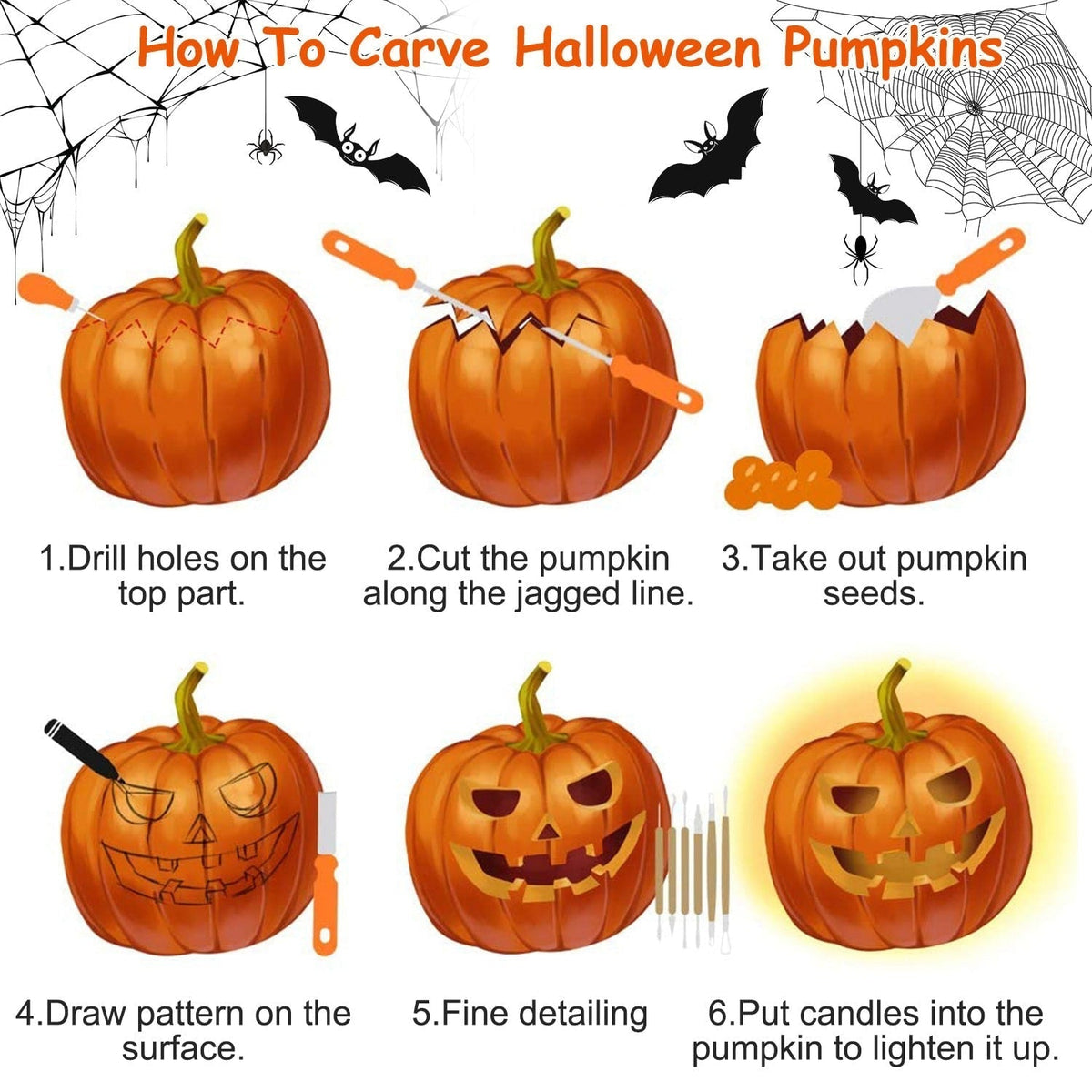 Thermabuild | Kids' Halloween Pumpkin Carving Kit and Tools with Stainless Steel Saws and Sculpting for Supplies