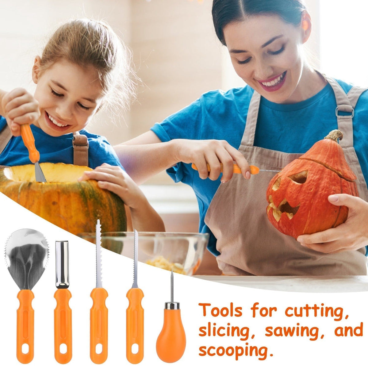 Thermabuild | Kids' Halloween Pumpkin Carving Kit and Tools with Stainless Steel Saws and Sculpting for Supplies