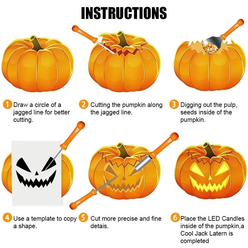 Thermabuild | Kids' Halloween Pumpkin Carving Kit with Tools and Supplies 8-Piece Stainless Steel Set