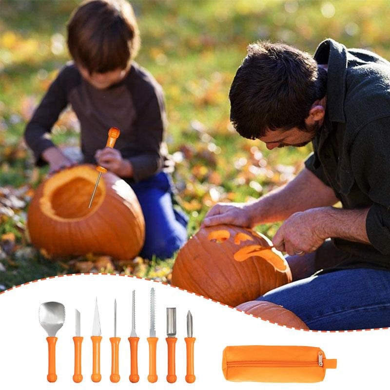 Thermabuild | Kids' Halloween Pumpkin Carving Kit with Tools and Supplies 8-Piece Stainless Steel Set