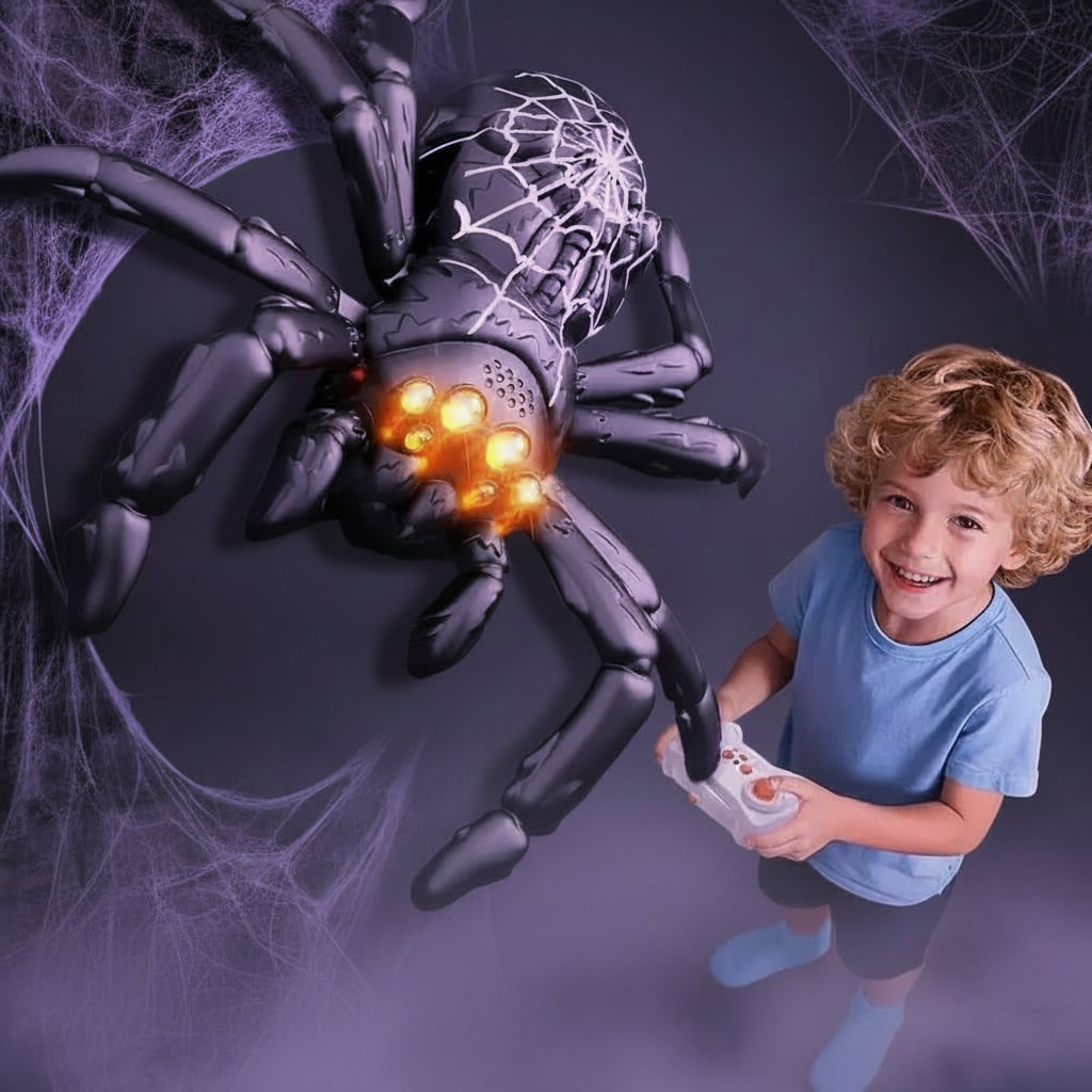Thermabuild | Kids' Halloween Remote Control Spider Wall Climbing Toy with LED Eyes and Suction Design