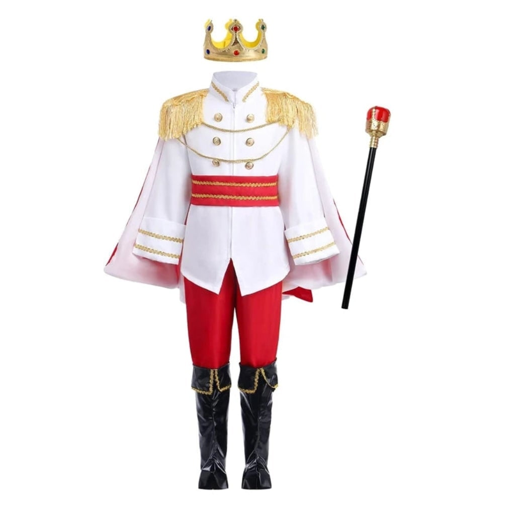 Thermabuild | Kids' Halloween Royal Prince Costume Set with Gold Crown Scepter and Red Cape