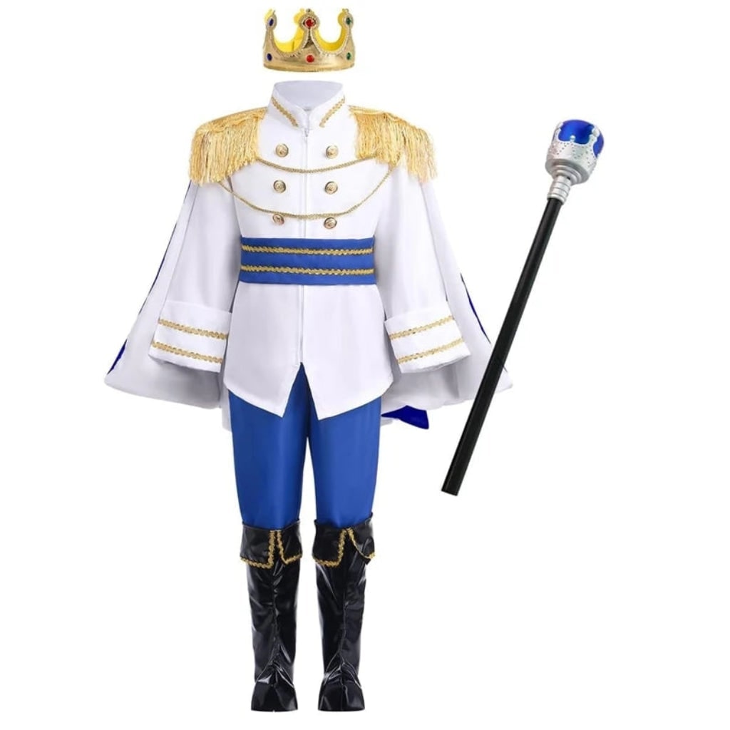 Thermabuild | Kids' Halloween Royal Prince Costume Set with Gold Crown Scepter and Red Cape