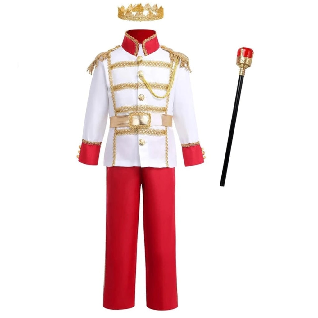 Thermabuild | Kids' Halloween Royal Prince Costume Set with Gold Crown Scepter and Red Cape