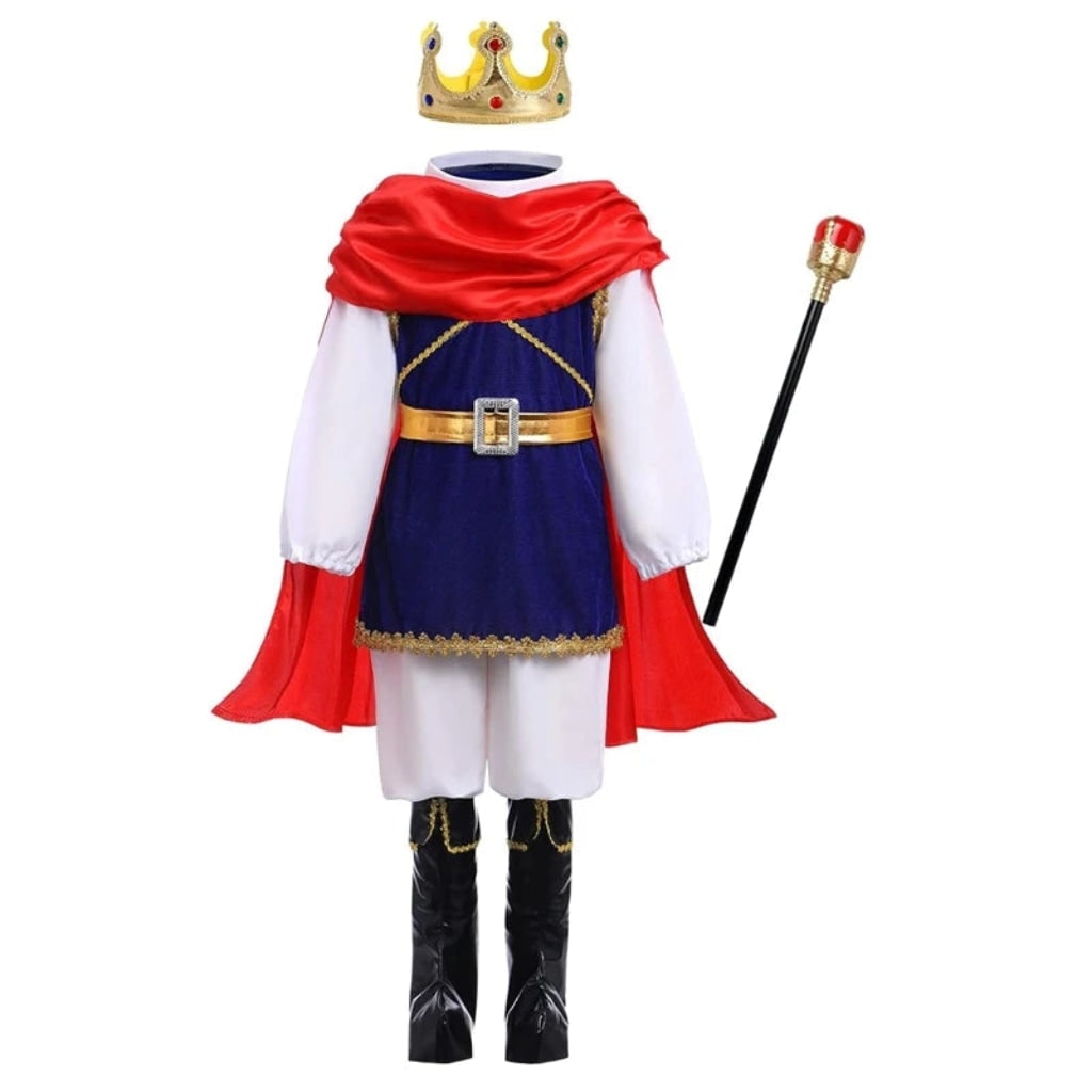 Thermabuild | Kids' Halloween Royal Prince Costume Set with Gold Crown Scepter and Red Cape