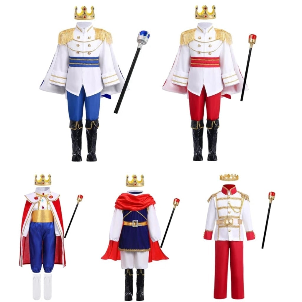 Thermabuild | Kids' Halloween Royal Prince Costume Set with Gold Crown Scepter and Red Cape