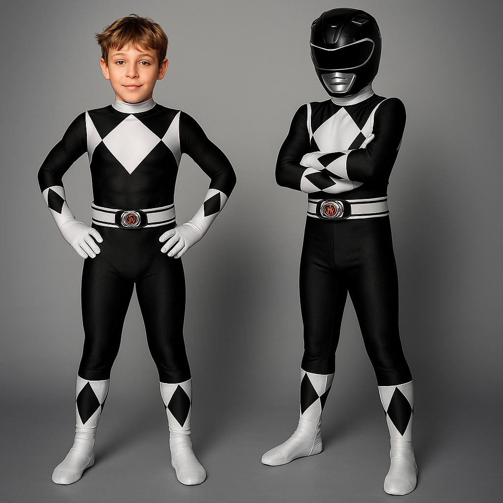 Thermabuild | Kids' Halloween Superhero Black Catsuit Costume Jumpsuit with Full-Body Mask and Gloves for Party