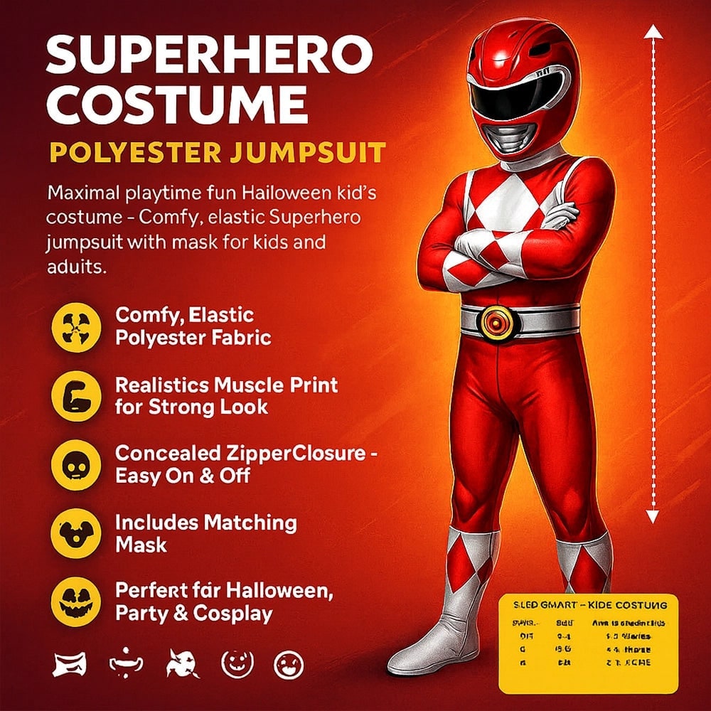 Thermabuild | Kids' Halloween Superhero Black Catsuit Costume Jumpsuit with Full-Body Mask and Gloves for Party