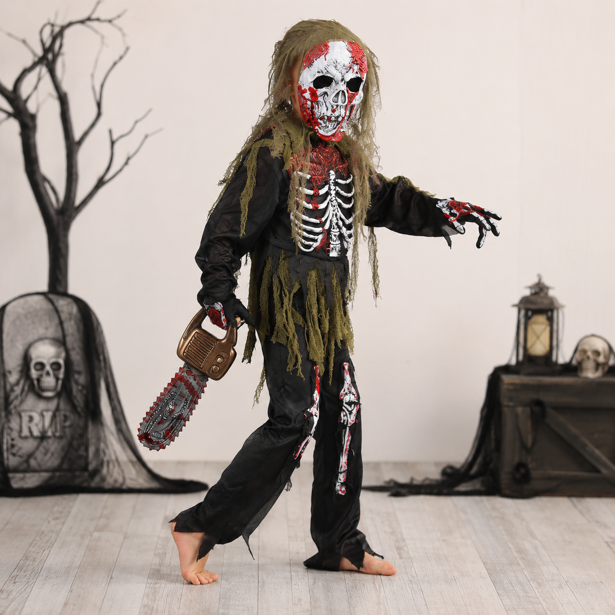 Thermabuild | Kids' Halloween Zombie Skeleton Costume with Mask and Gloves for Scary Party Dress-Up