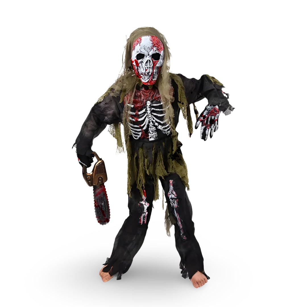 Thermabuild | Kids' Halloween Zombie Skeleton Costume with Mask and Gloves for Scary Party Dress-Up