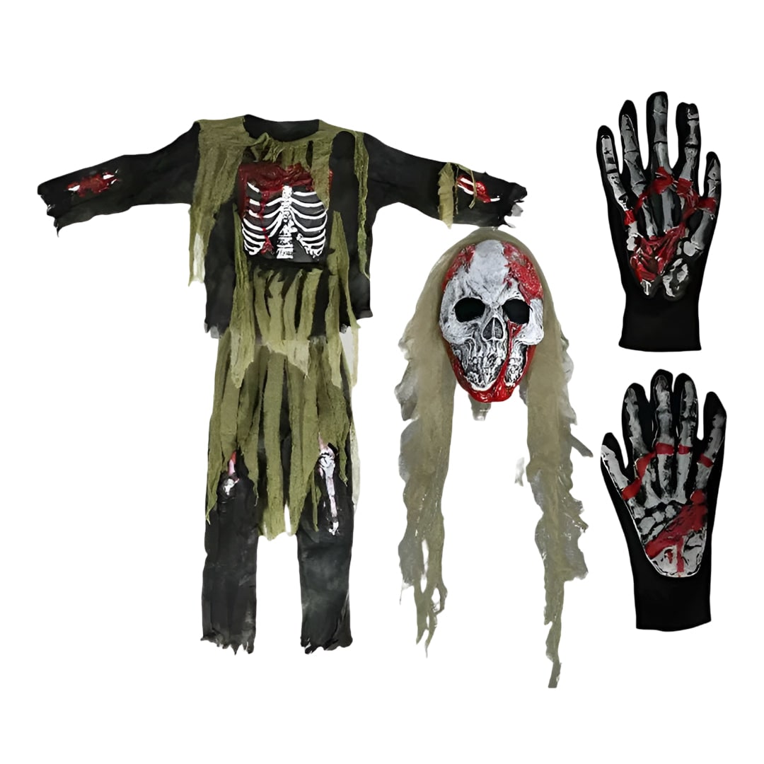 Thermabuild | Kids' Halloween Zombie Skeleton Costume with Mask and Gloves for Scary Party Dress-Up
