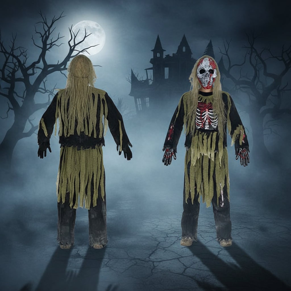Thermabuild | Kids' Halloween Zombie Skeleton Costume with Skull Mask and Gloves Three-Piece Set