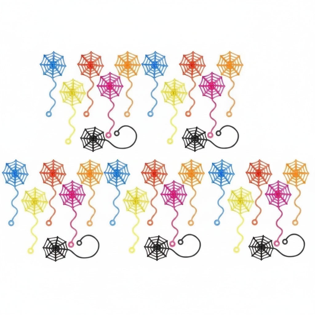 Thermabuild | Kids' Halloween Decorations Sticky Spiderweb Party Favors Stretchy Neon Window Clings with Wavy Tail