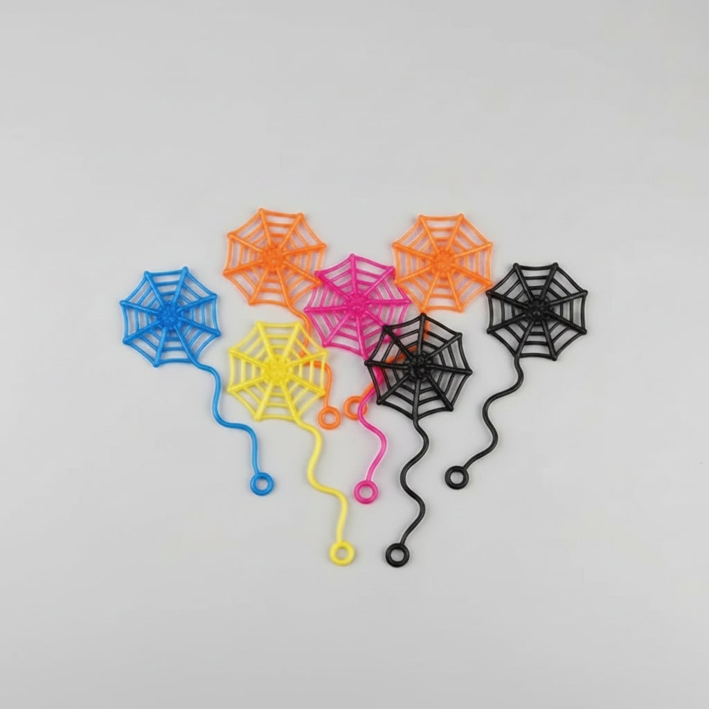 Thermabuild | Kids' Halloween Decorations Sticky Spiderweb Party Favors Stretchy Neon Window Clings with Wavy Tail